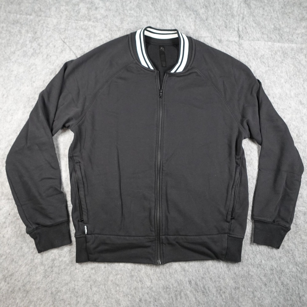 Fabletics Jacket Mens Large Black Full Zip Varsity Ribbed Trim Raglan Sleeve